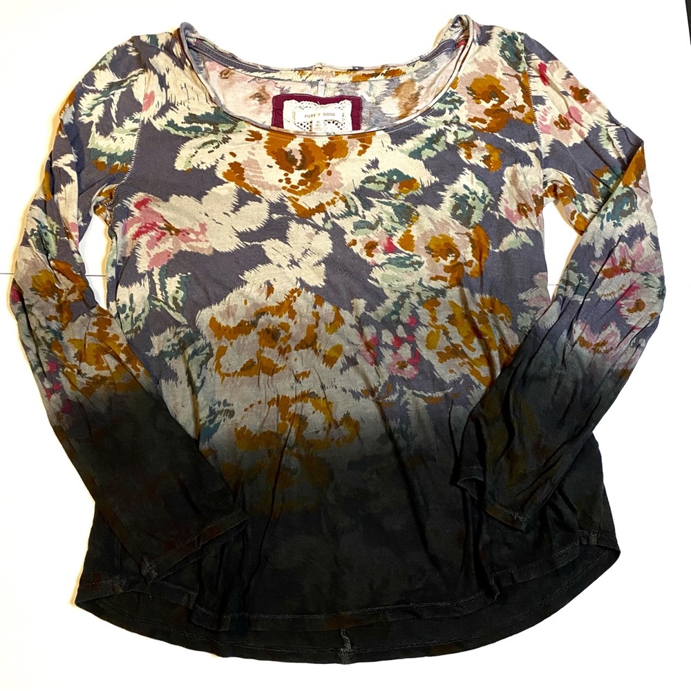 Pure + Good Spectrum Floral Ombré Long Sleeve Tee Women’s Size X Small